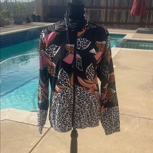 Adidas Black and White Jacket with Pink and Orange Accents